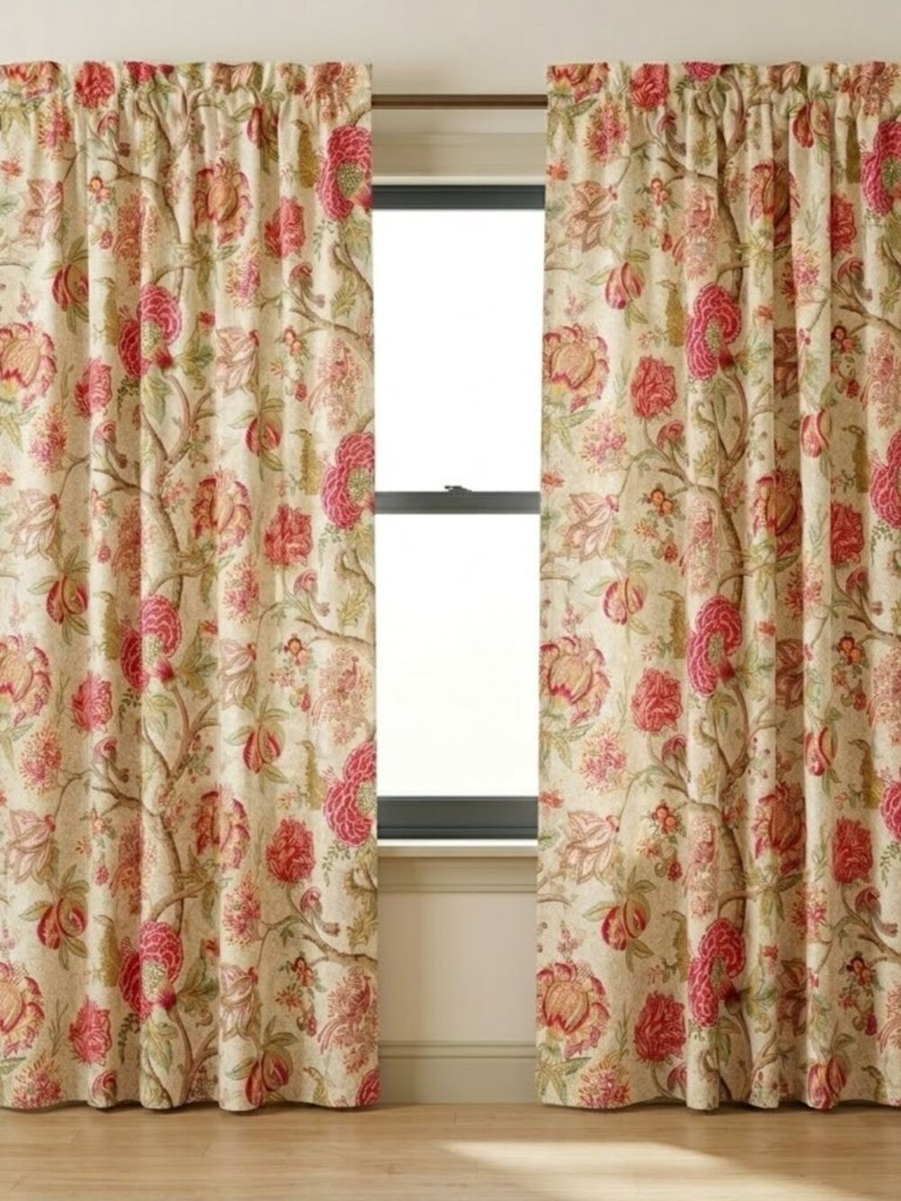 Pair of Rose Tree for Dillards Curtain Panels 48 x 90 Drapes Pink Red Floral Vtg